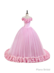 Off the Shoulder Sweet 16 Dress Pink 3D Flowers Tulle Quinceanera Dresses