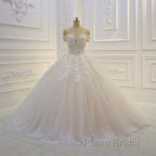 Off the shoulder Tulle Lace Appliques Sequined Wedding Dress