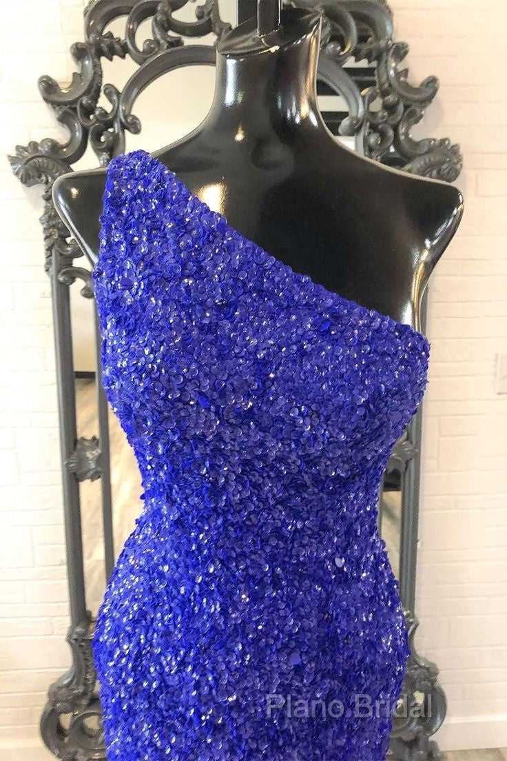 One Shouder Royal Blue Formal Prom Dresses Long Sequin Formal Dresses Secondary image