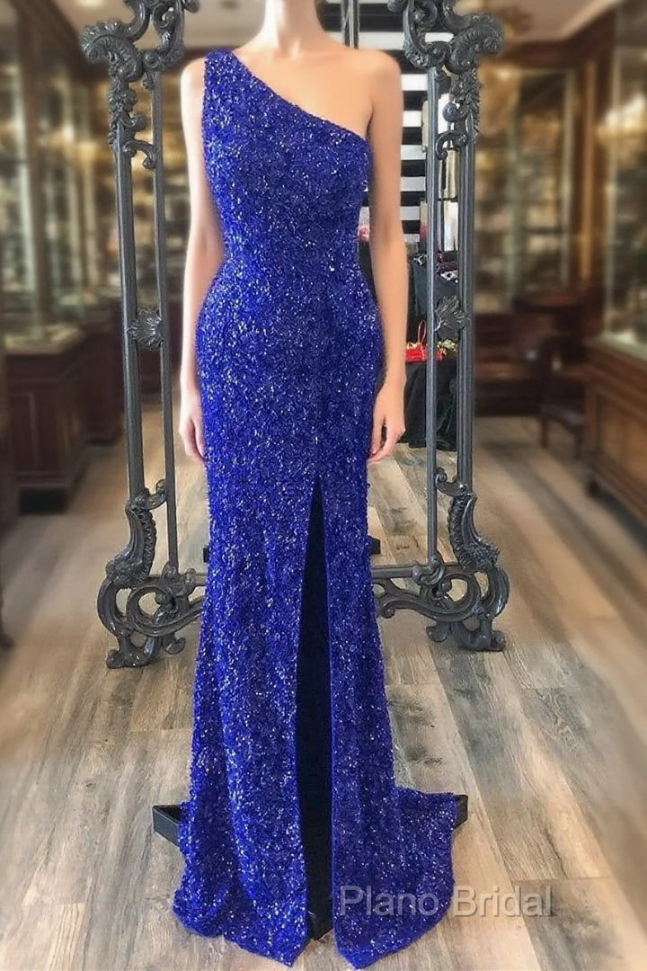 One Shouder Royal Blue Formal Prom Dresses Long Sequin Formal Dresses Main image