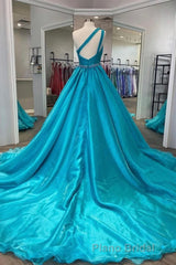 One Shoulder A Line Formal Prom Dresses with Beading Waist