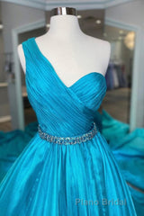 One Shoulder A Line Formal Prom Dresses with Beading Waist