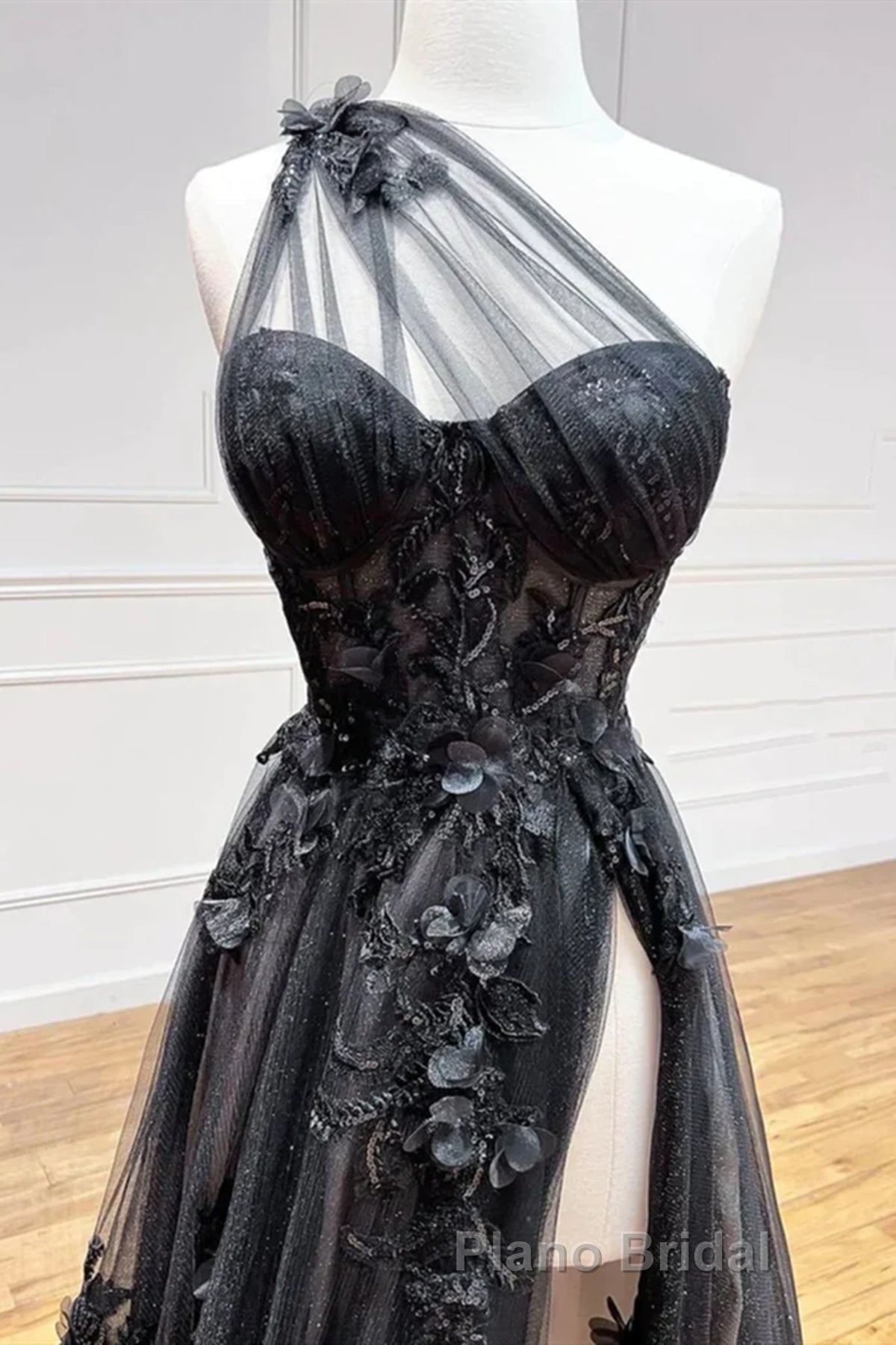 One Shoulder Black Lace Formal Prom Dresses, One Shoulder Black Lace Formal Evening Dresses Secondary image