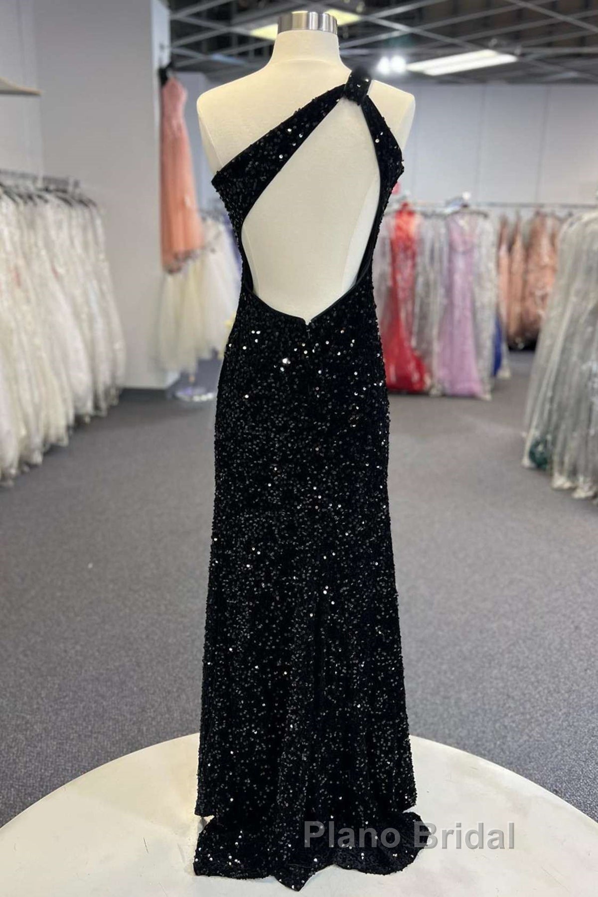 One Shoulder Black Sequins Mermaid Long Formal Prom Dresses, Black Sequins Mermaid Long Formal Prom Dresses Secondary image
