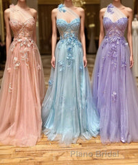 One Shoulder Floral Long Formal Prom Dresses, Formal Graduation Evening Dress