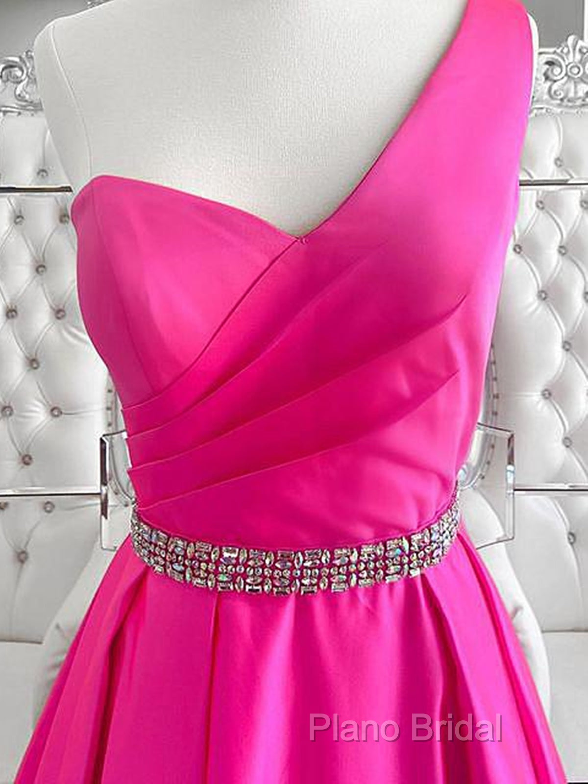 One Shoulder Hot Pink Formal Prom Dresses, Hot Pink One Shoulder Formal Dresses