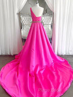One Shoulder Hot Pink Formal Prom Dresses, Hot Pink One Shoulder Formal Dresses