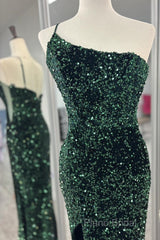 One Shoulder Long Emerald Green Formal Prom Dresses Mermaid Sequin