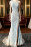 One Shoulder Mermaid Split Lace Formal Prom Dresses
