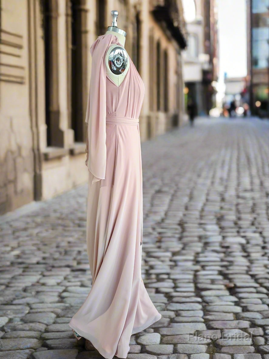 One Shoulder Pink Rustic Bridesmaid Dress Long Maxi Wedding Dress