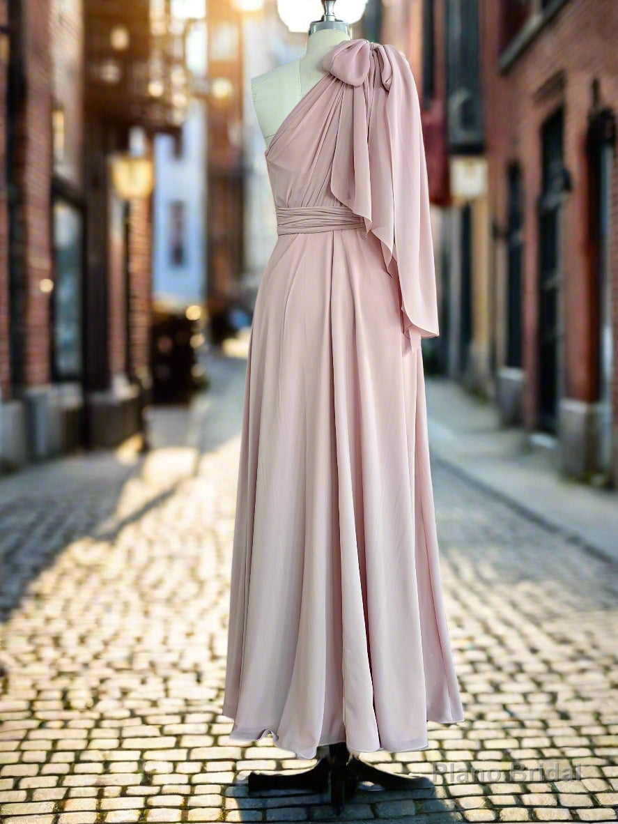 One Shoulder Pink Rustic Bridesmaid Dress Long Maxi Wedding Dress