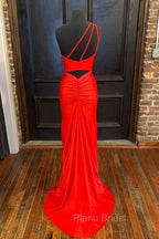 One Shoulder Satin Formal Dresses With Slit