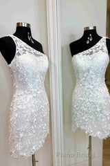 One Shoulder Short Lace Formal Prom Dresses, Short Lace Formal Homecoming Dresses