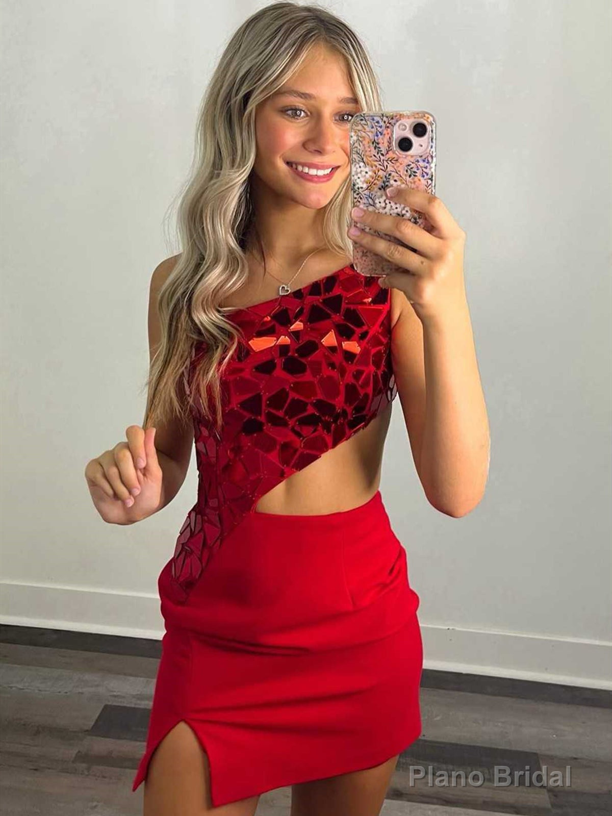 One Shoulder Short Red Prom Dresses, One Shoulder Short Red Formal Homecoming Dresses Main image