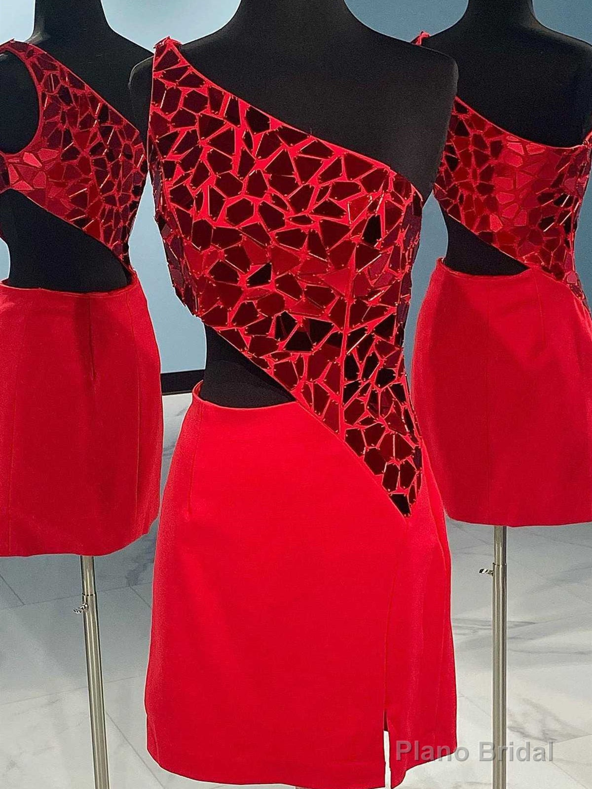 One Shoulder Short Red Prom Dresses, One Shoulder Short Red Formal Homecoming Dresses Secondary image