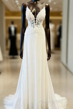 Open Back A-Line Chiffon/Lace Beach Wedding Dresses