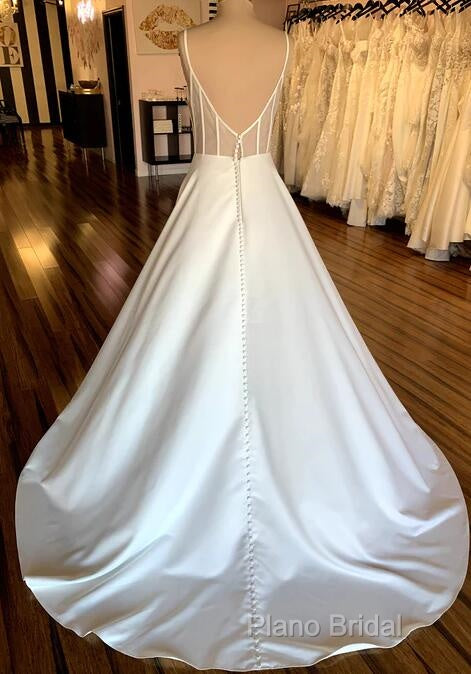 Open Back A-Line Satin Wedding Dresses