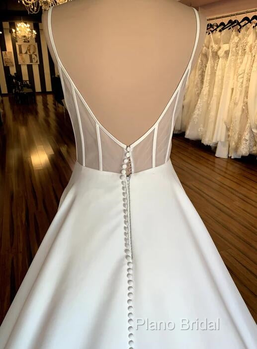 Open Back A-Line Satin Wedding Dresses
