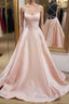 Open Back Pink Satin Long Formal Prom Dresses, Backless Pink Satin Long Formal Evening Dresses