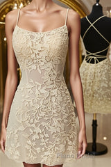 Open Back Short Yellow Lace Formal Prom Dresses, Short Backless Yellow Lace Formal Homecoming Dresses