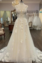 Open Back V-Neck A-Line Wedding Dresses, Bridal Gown ,Dresses For Brides