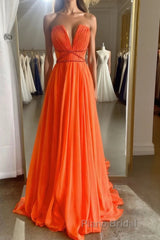Orange Aline chiffon long Formal Prom dress, orange long evening dress
