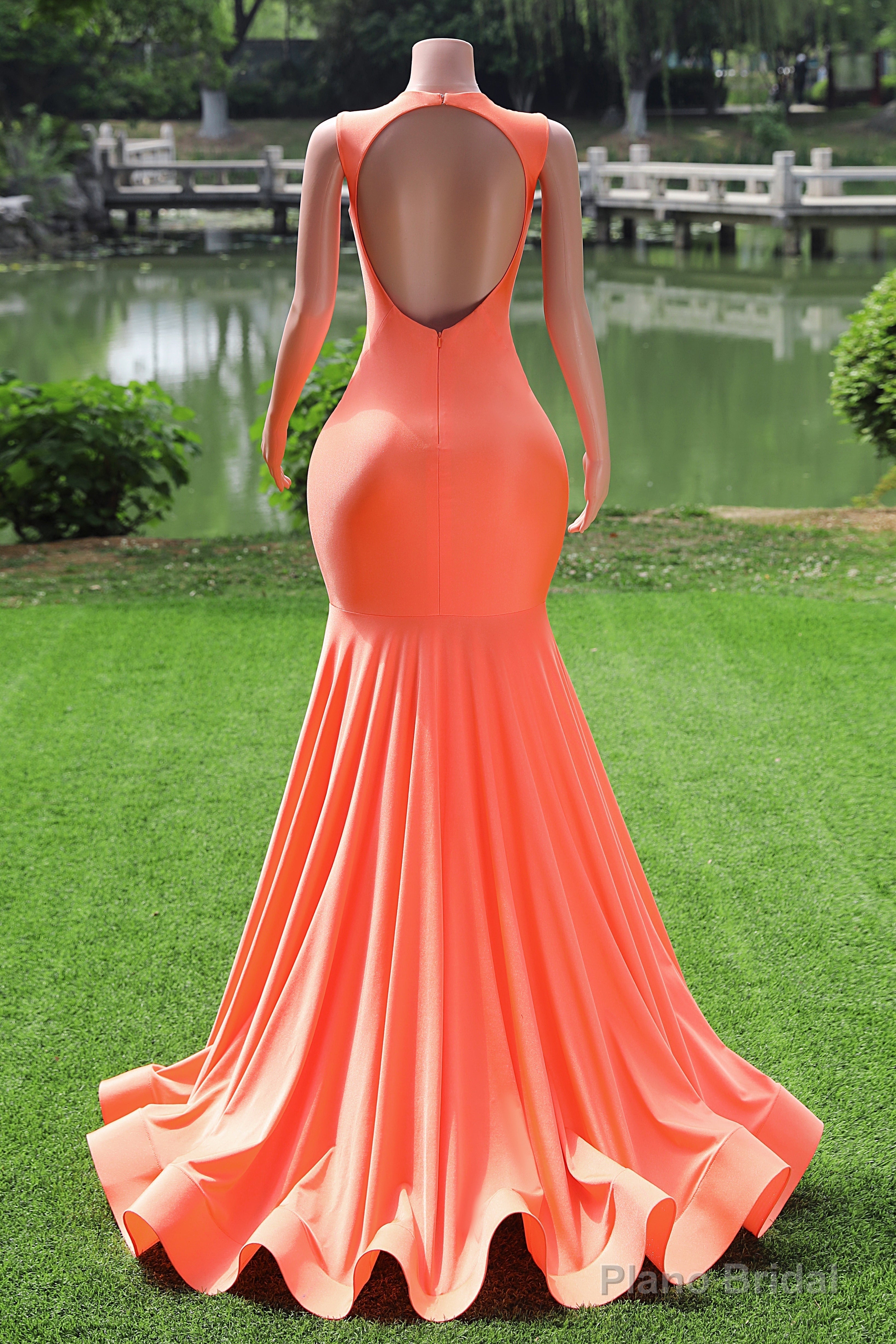 Orange Prom Dresses Sexy Mermaid Women Evening Dress Sleeveless Open Back