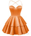 Orange Satin Homecoming Dress Sweetheart Neck Tiered Short Graduation Dresses