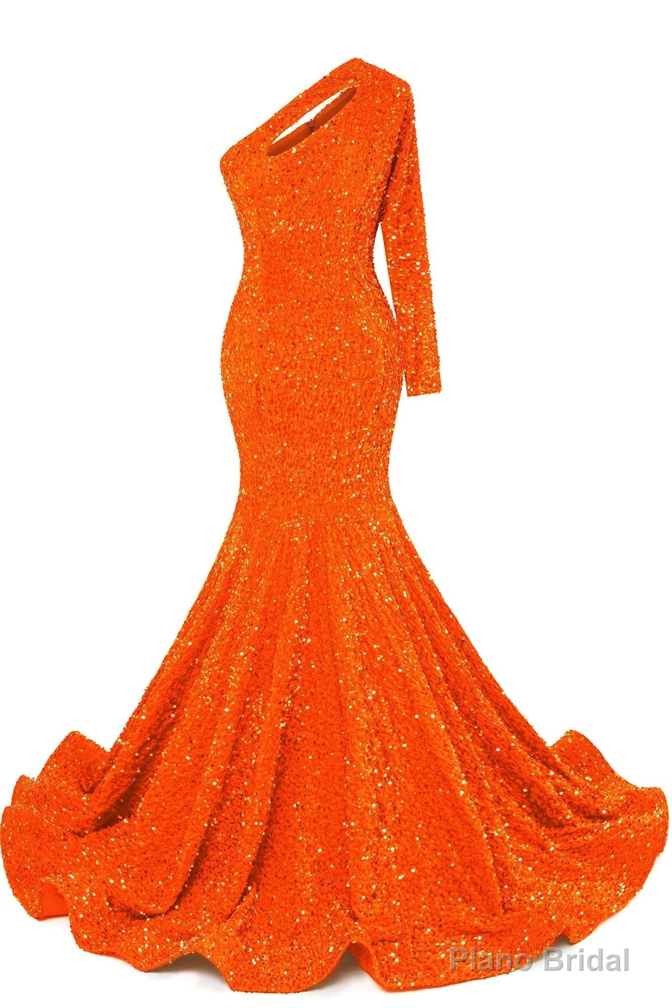 Orange Sequins Mermaid Prom Dresses One Shoulder Evening Dresses Floor Length Wedding Party Gowns Main image
