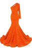 Orange Sequins Mermaid Prom Dresses One Shoulder Evening Dresses Floor Length Wedding Party Gowns