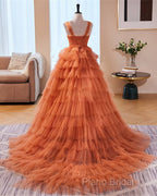 Orange Tulle Ruffles Ball Gown Corset Dresses
