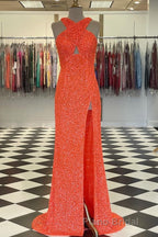 Cross Front Hot Pink Sequins Mermaid Long Prom Dresses