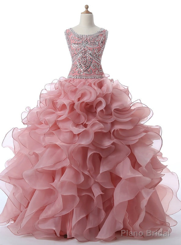 Organza Ruffled Pink Sleeveless Rhinestones Crystals Sequins Sweet 16 Dresses Main image
