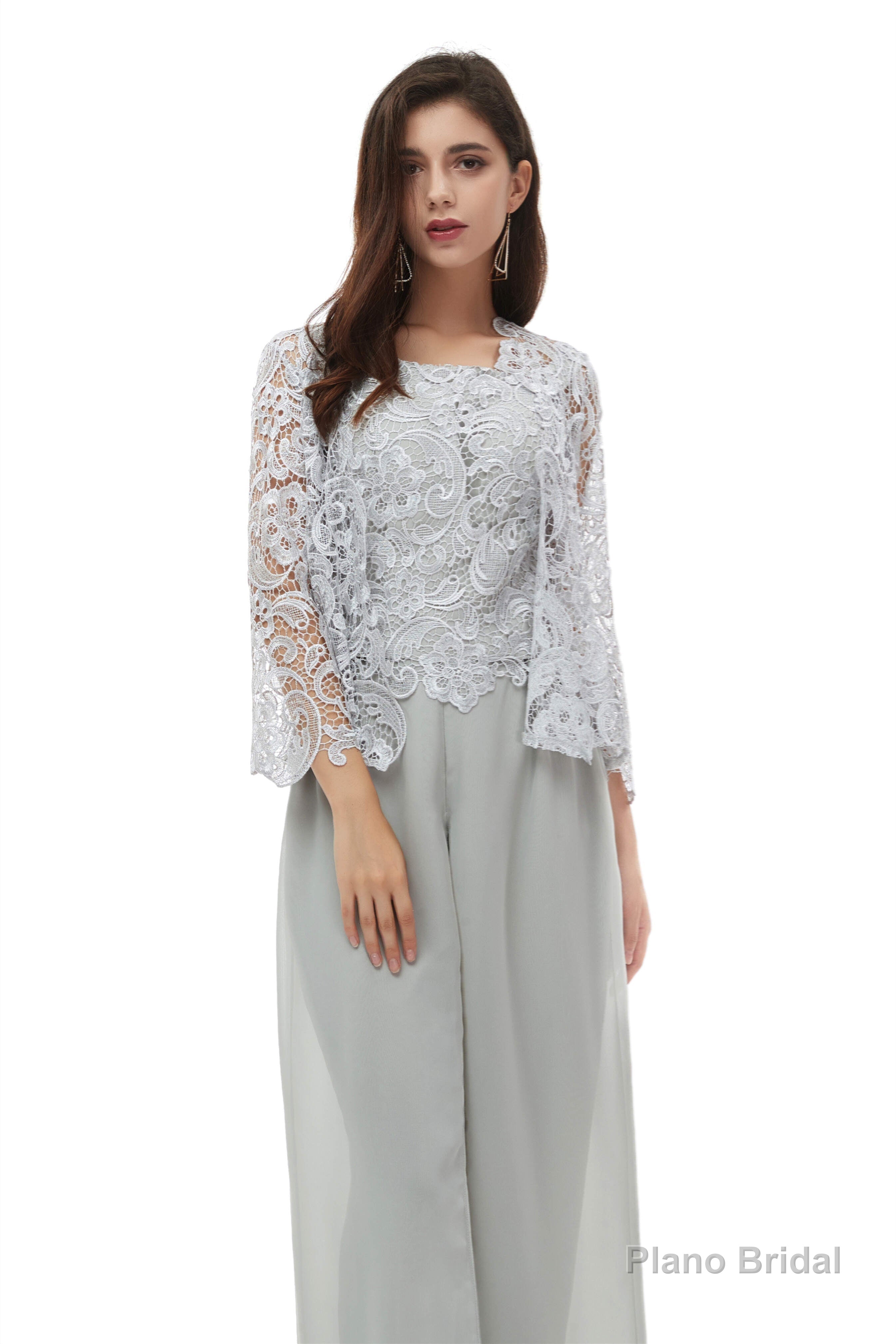 Pant Suits Lace Bateau Neckline Long Sleeves Mother Of The Bride Dresses