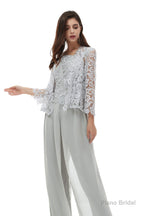 Pant Suits Lace Bateau Neckline Long Sleeves Mother Of The Bride Dresses