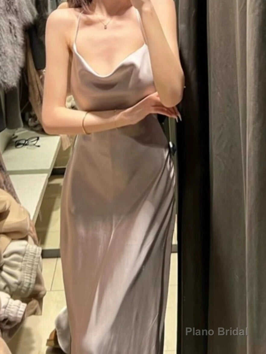 Party Dress Fashion Masquerade Prom Dress Long, Halter Neck A-Line Satin Slip Prom Dresses Main image