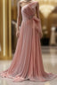 Peach A-Line One Shoulder Chiffon Long Formal Prom Dresses Simple Bridal Dresses