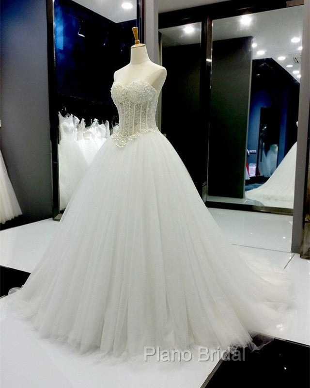 Pearl Beaded Sweetheart See Through Princess Wedding Dresses Secondary image