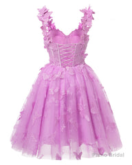 Sky Blue 3D Butterfly Lace Applique Tulle Homecoming Dress for Teens Sweetheart Mini Short Prom Dresses