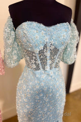 Pink 3D Floral Lace Sweetheart Mermaid Long Formal Prom Dresses with Slit