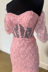 Pink 3D Floral Lace Sweetheart Mermaid Long Formal Prom Dresses with Slit