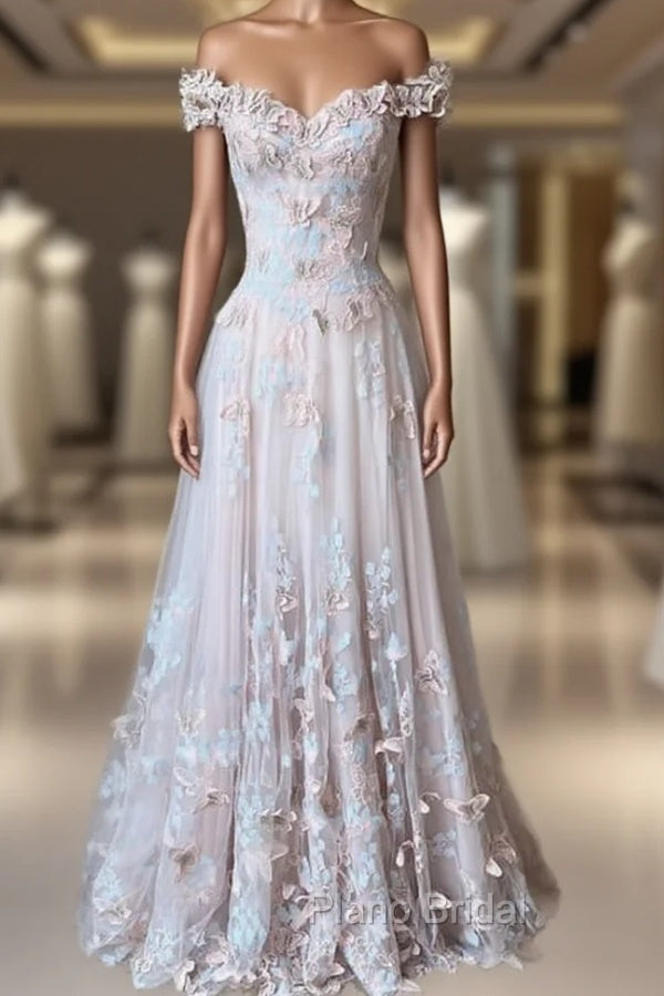 Pink A-Line Butterfly Formal Prom Dresses Main image