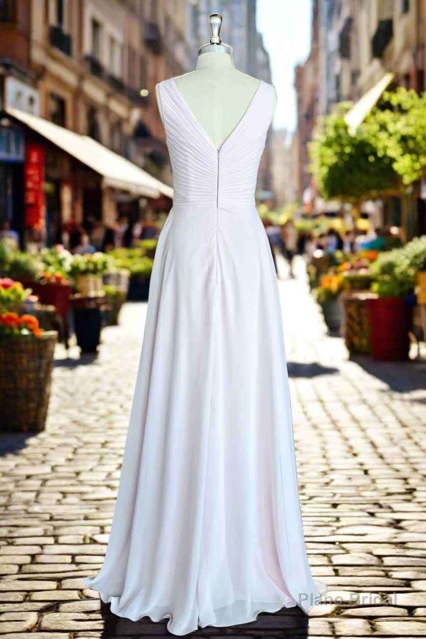 Pink A-Line Pleated V Neck Long Chiffon Bridesmaid Dresses Secondary image