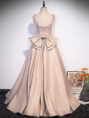 Pink A Line Satin Long Formal Prom Dresses Formal Dresses