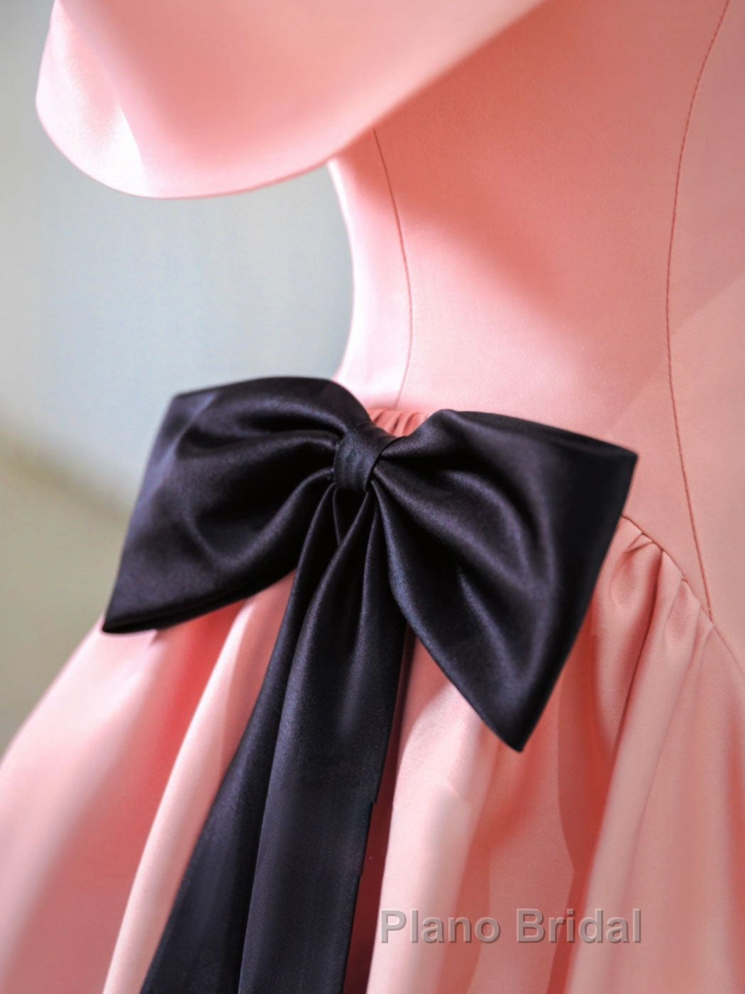 Pink A-Line Satin Off Shoulder Long Formal Prom Dress, Pink Formal Evening Dresses