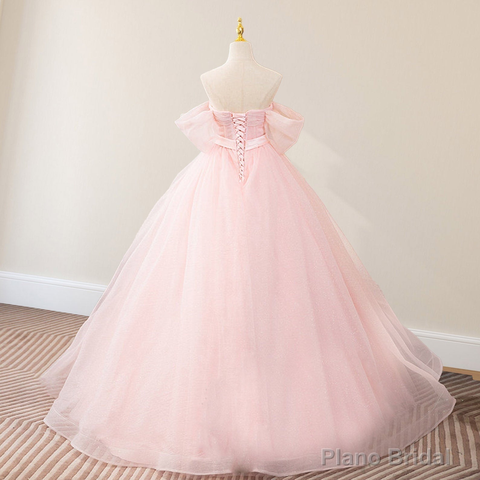 Pink Ball-Gown Tulle Sweetheart Floor-Length Wedding Dress with Sashes Secondary image