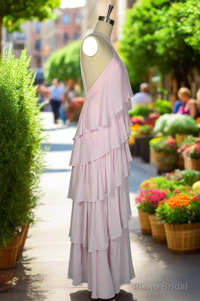 Pink Bridesmaid Dresses A Line Straps Tiered Chiffon Floor Length Long Prom Dresses Secondary image