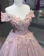 Pink Butterfly Embroidery Ball Gown Dresses