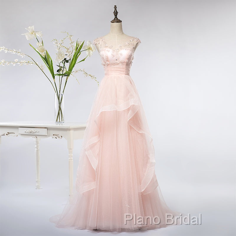Pink Elegant Tulle A-Line Floor Length Wedding Party Dresses, Light Pink Gown Secondary image