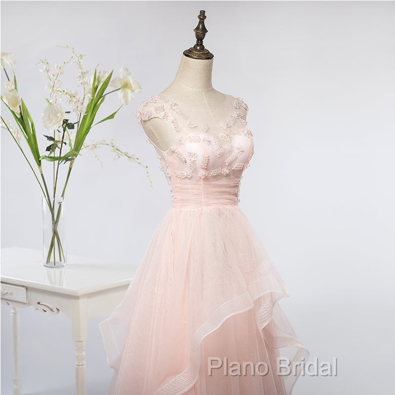 Pink Elegant Tulle A-Line Floor Length Wedding Party Dresses, Light Pink Gown